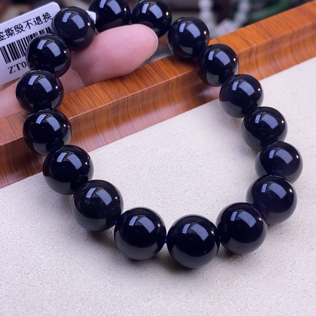 颈饰未镶嵌和田玉毕业级老坑料浓烟紫帝王紫手链12m