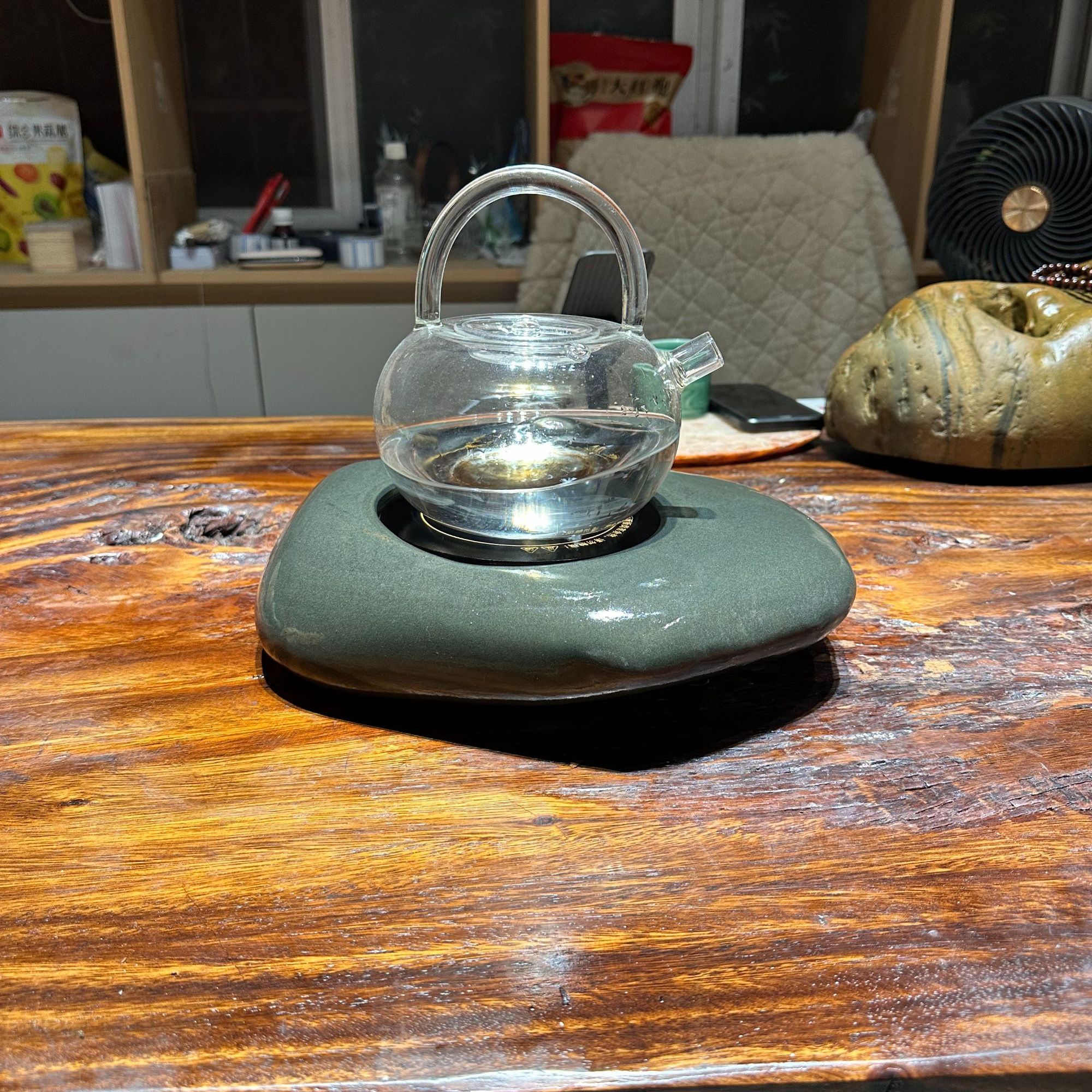 贵州奇石茶炉煮茶器电陶炉煮茶器家用茶道烧水创意耐热一体黑色