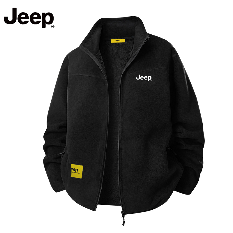 JEEP吉普秋冬新款抓绒衣美式男士加绒保暖夹克外穿立领防寒外套