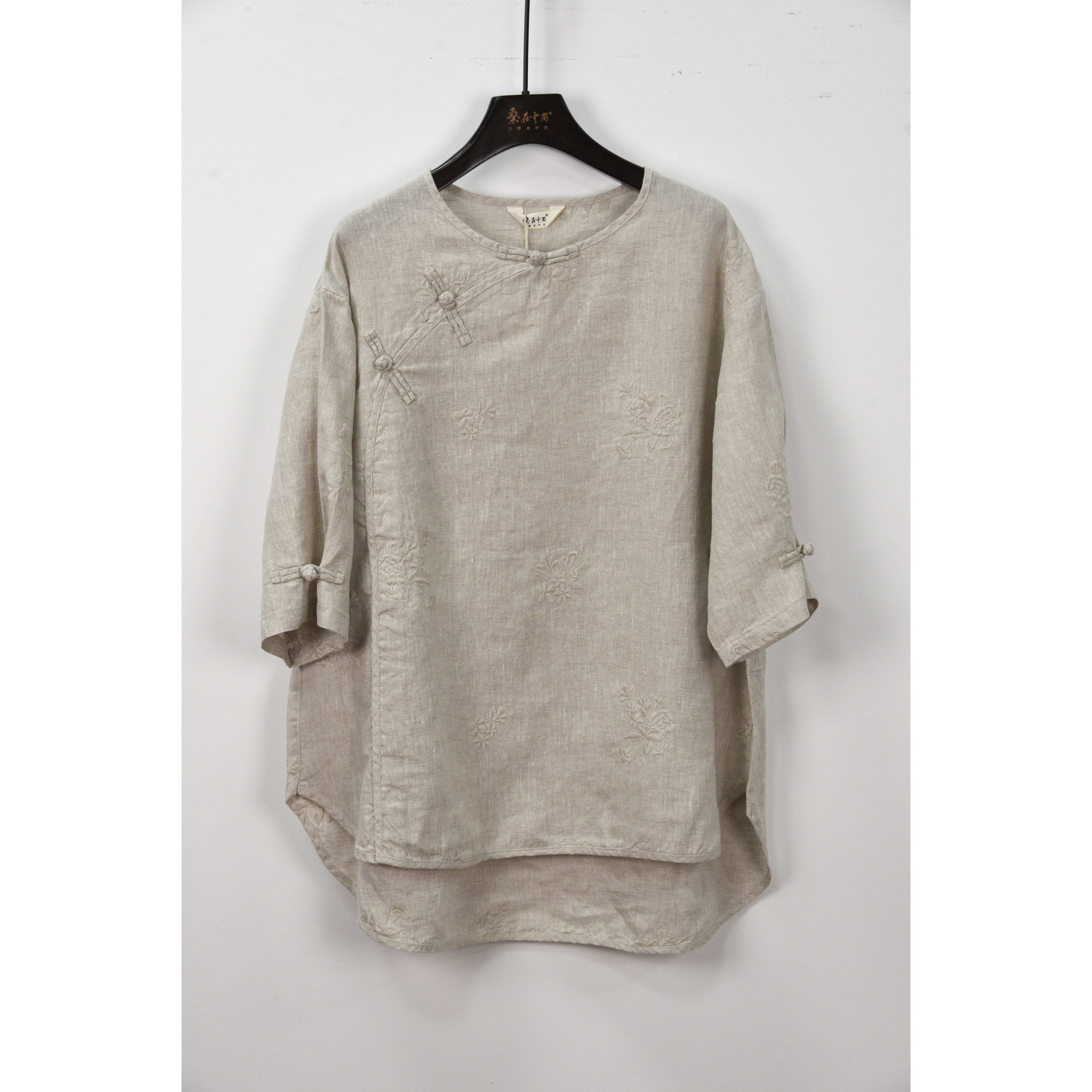 桑在云间 知止斜襟亚麻衫（标）