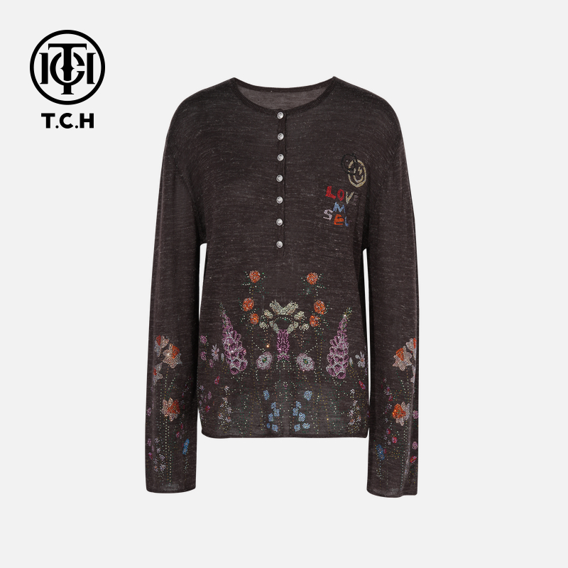 TCH私服秋款烫钻时尚休闲百搭气质针织衫女T75C09E5039轻奢tch