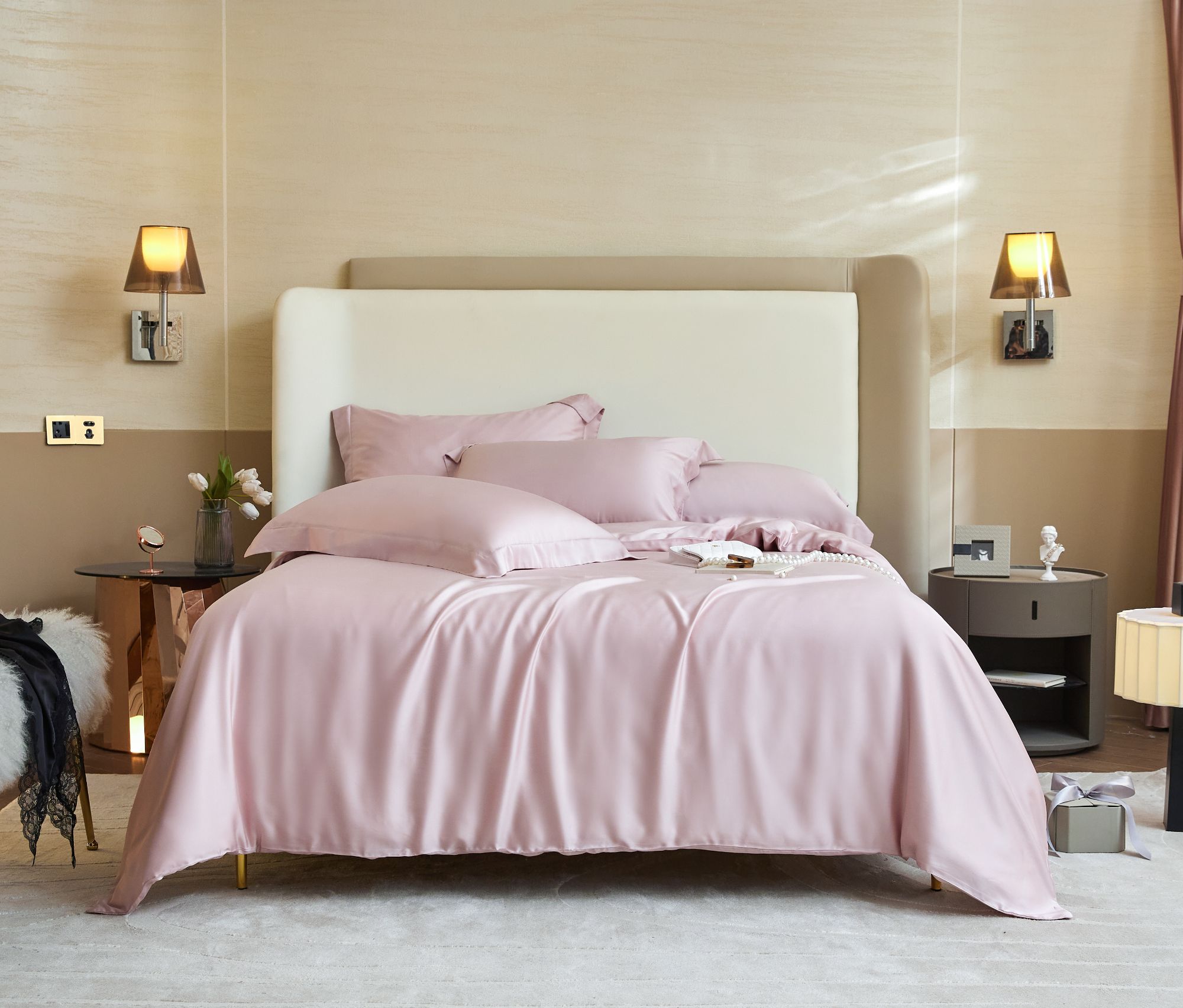 60支素色纯色天丝四件套简约风格