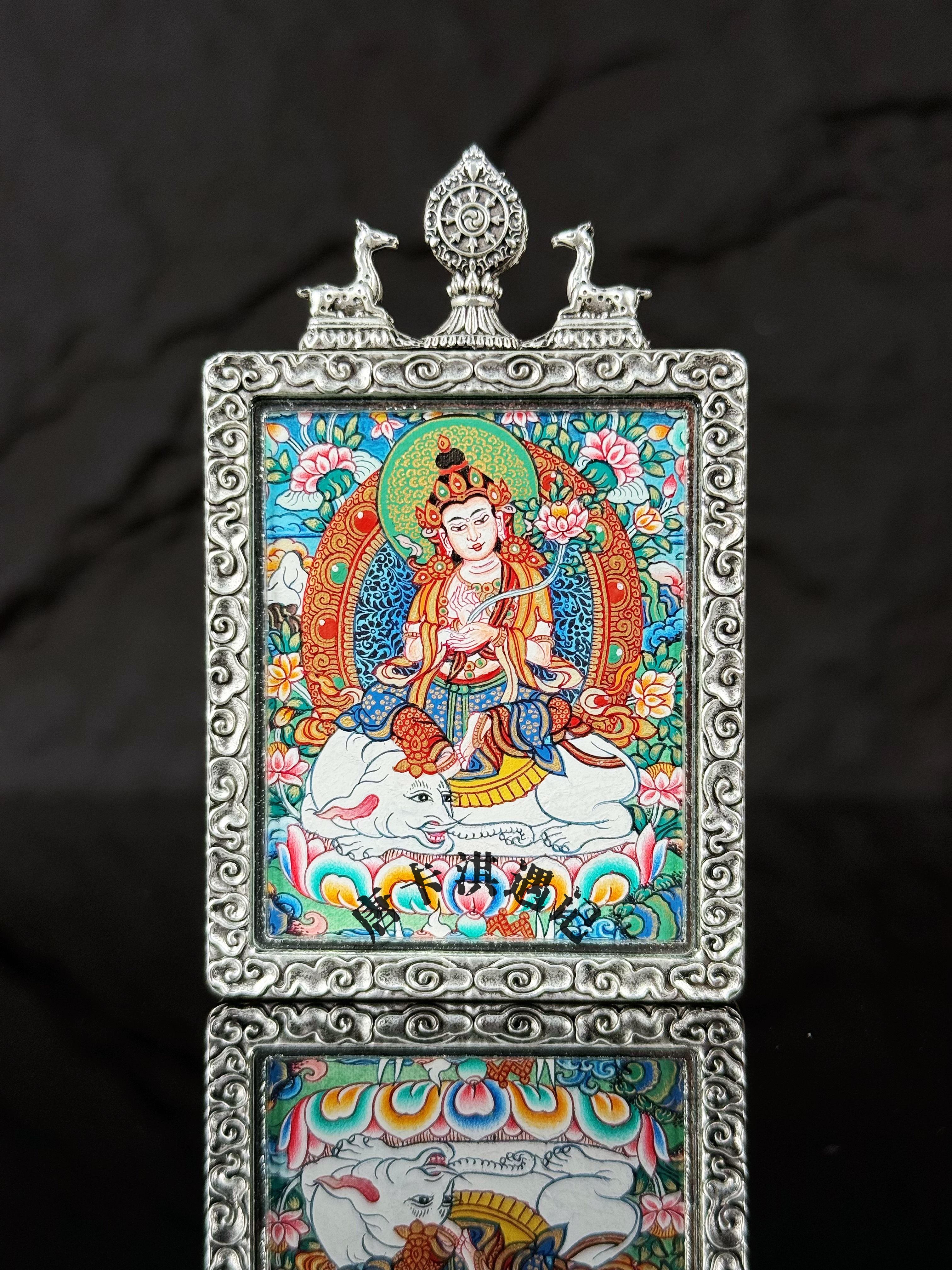 【普贤菩萨唐卡】青海热贡手绘矿物颜料｜4*5cm｜精品小唐卡吊坠