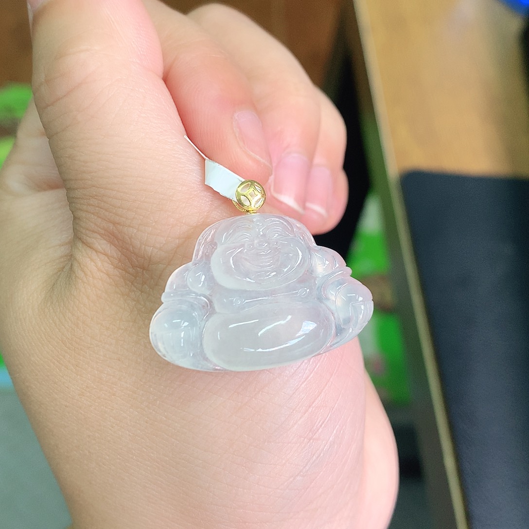 翡翠颈饰18K金镶嵌冰胶佛公