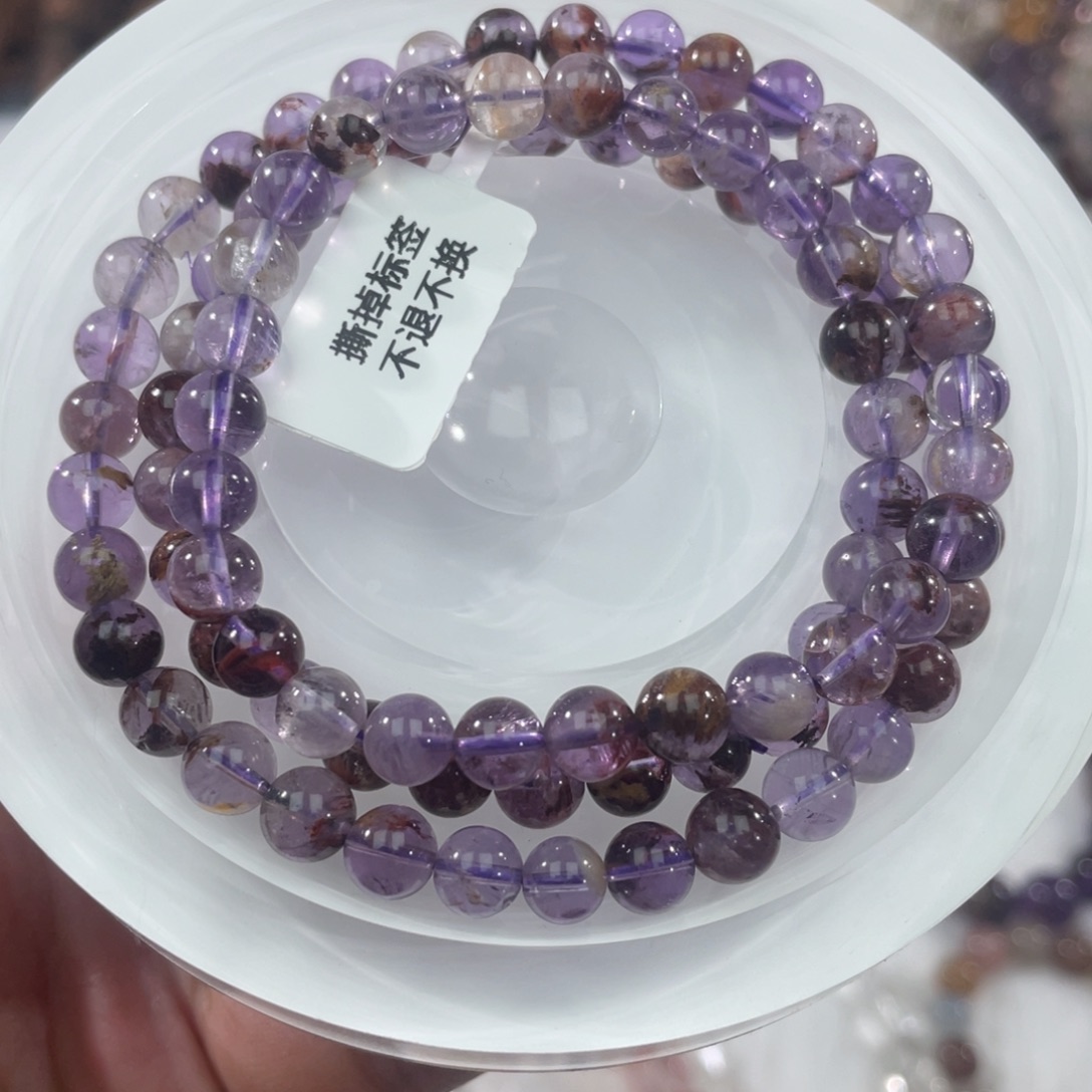 水晶手串未镶嵌016紫幽灵水晶三圈6m+