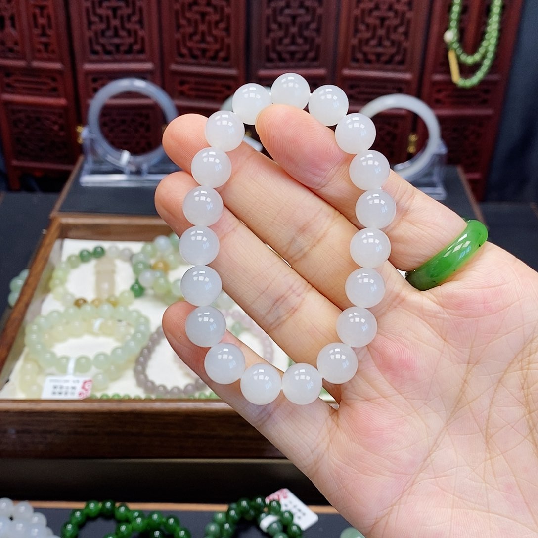 和田玉手串未镶嵌白玉10