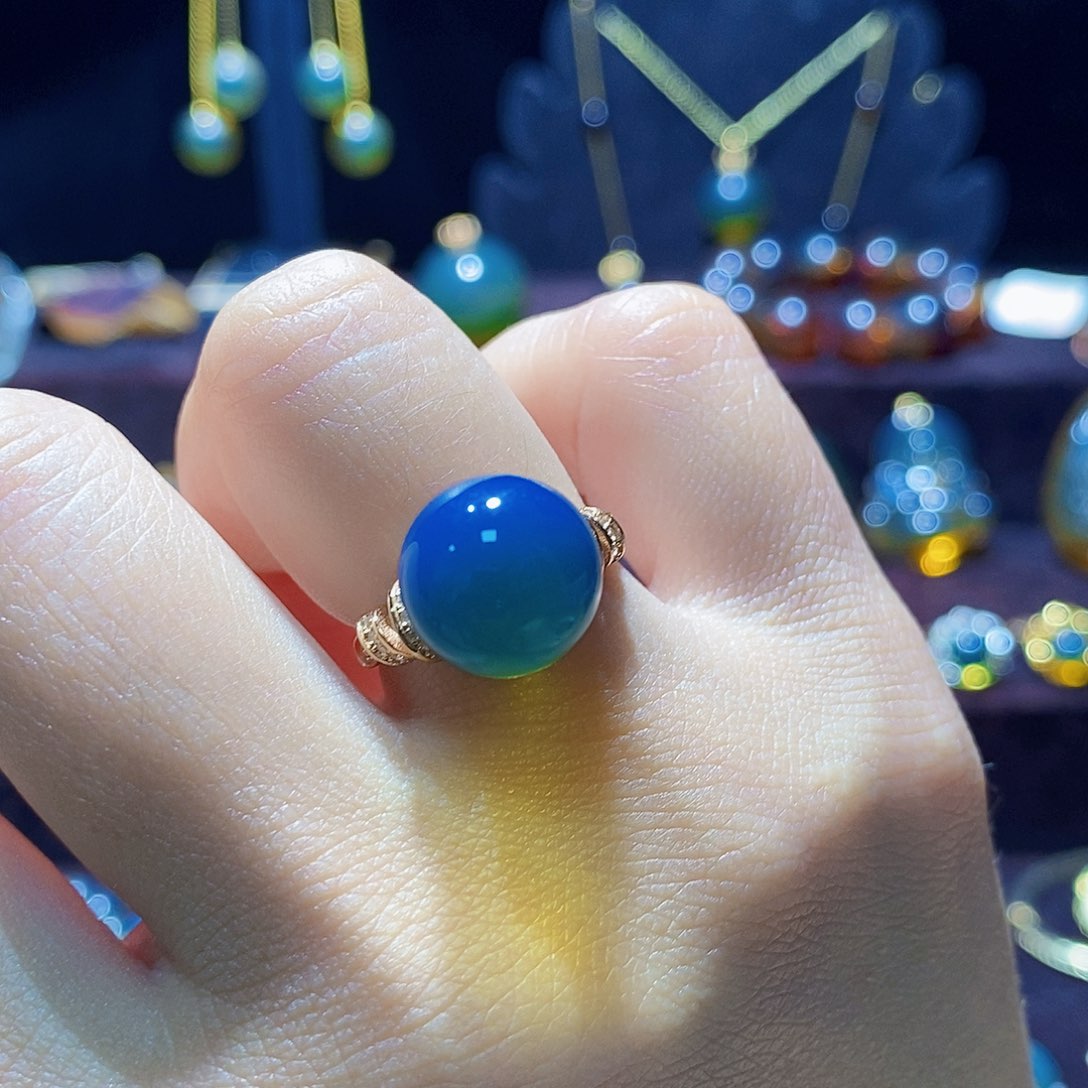 蓝珀戒指银S925镀金镶嵌戒指12m