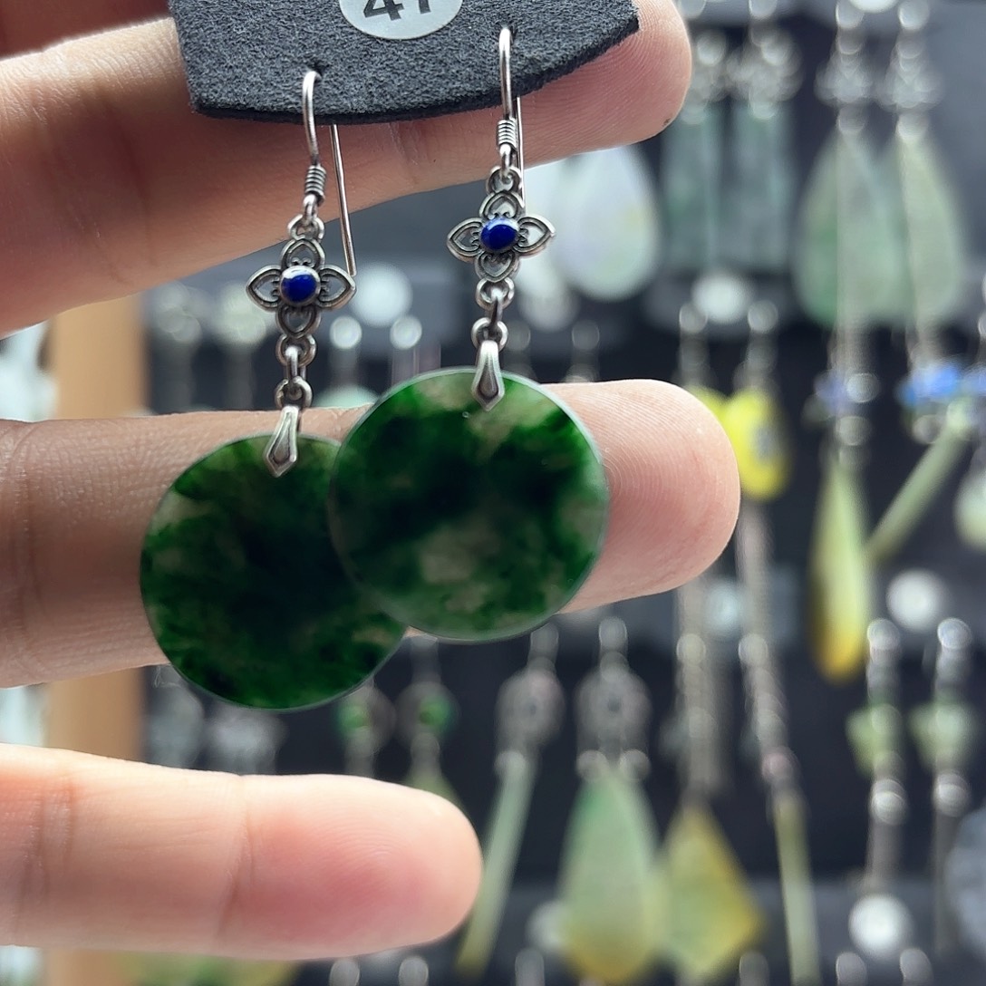 翡翠耳饰银S925镶嵌鸟****！