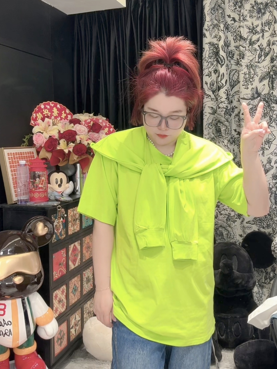 涵涵家~披肩连帽正肩短袖圆领t恤两件套女设计感绑带上衣#9832