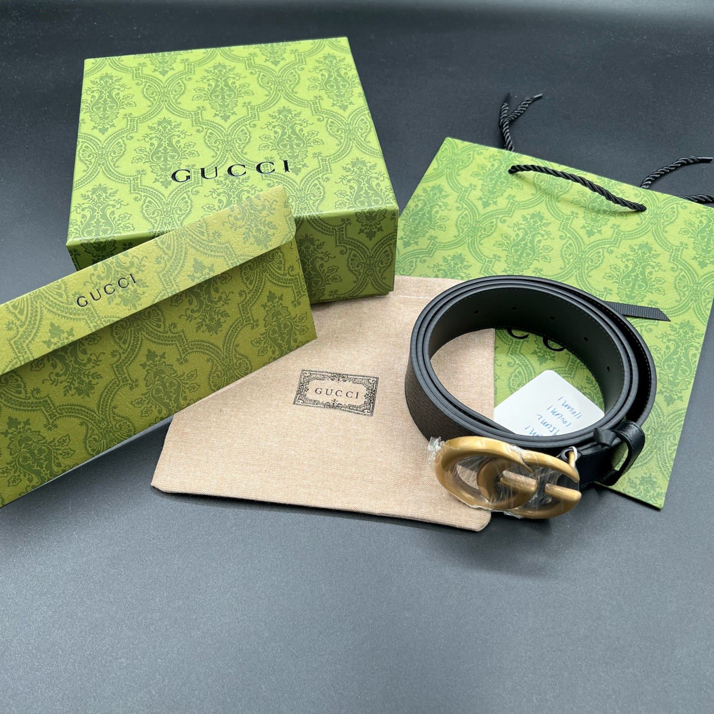 未使用 GUCCI/古驰 互扣式双G金头腰带 95/全新/原盒防尘袋手提袋