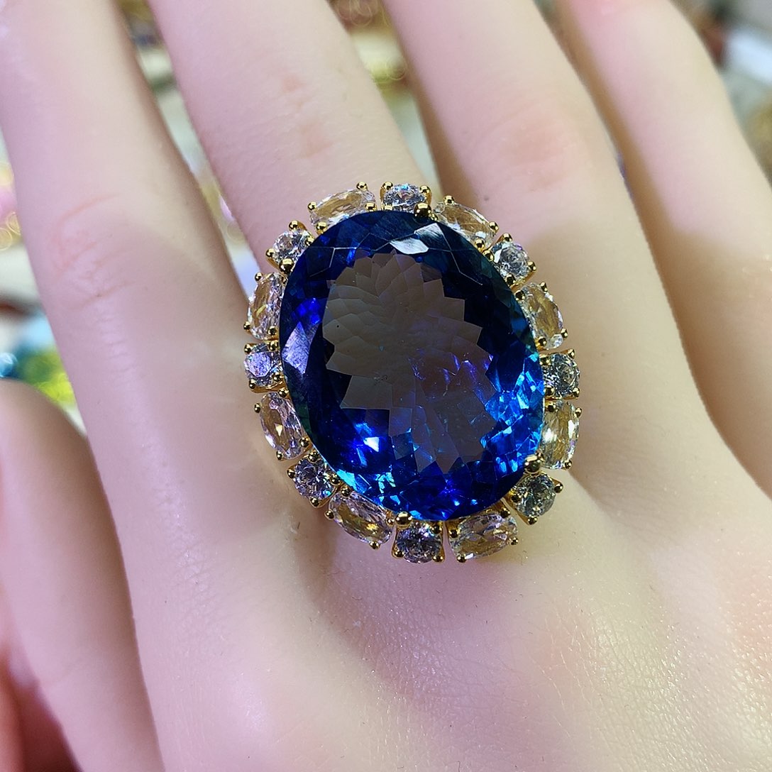 托帕石戒指银S925镶嵌