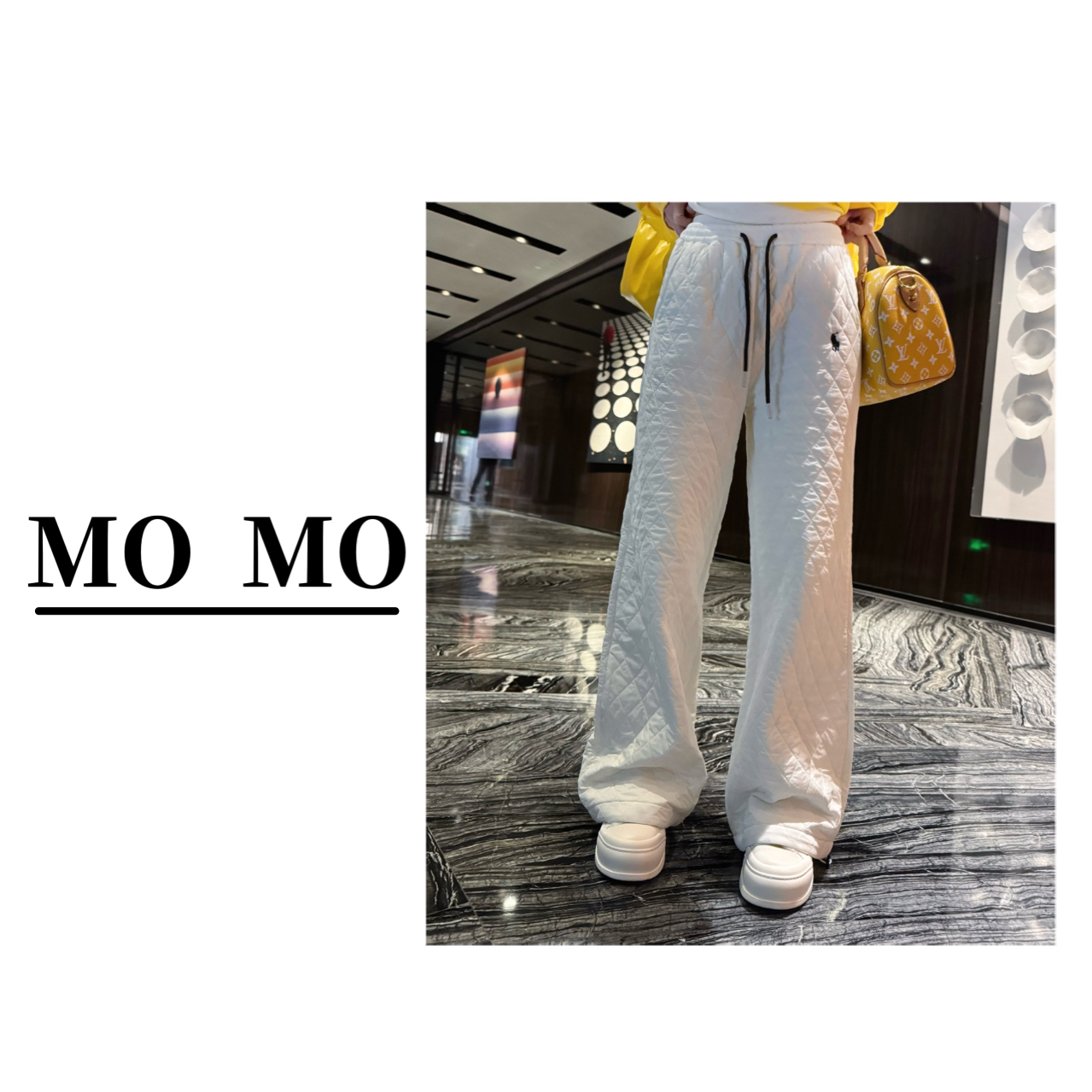 MOMO【小马菱格裤】2025新款菱格抽绳百搭松紧腰休闲裤时尚直筒