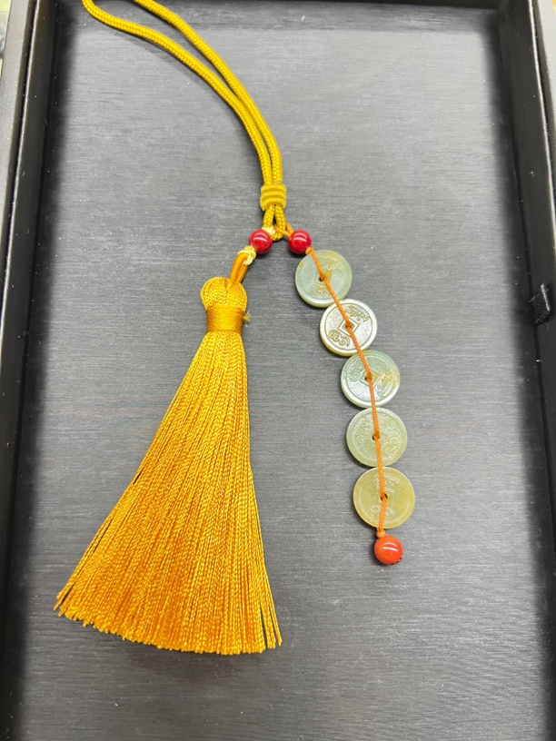 天然岫玉五帝钱挂件多宝手工编绳挂饰