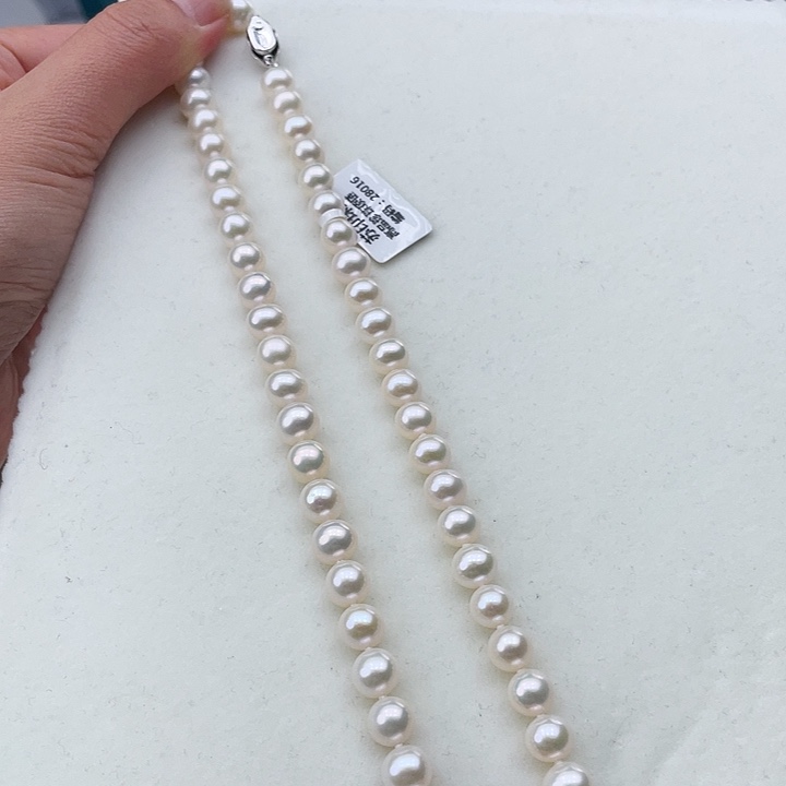 淡水珍珠颈饰银S925镶嵌卡8极光天女粉高品