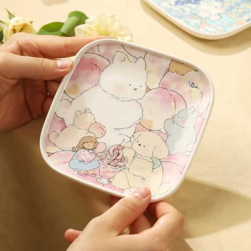 蓝莲花羡鸟文社家用单片陶瓷吐骨碟可爱小吃碟高颜值网红小盘子
