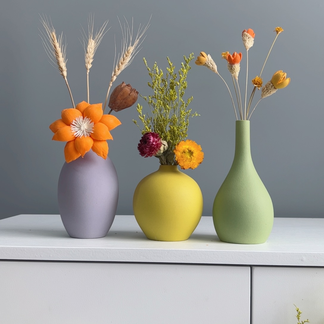摆件陶瓷小花瓶摆件含花总高约20-30cm