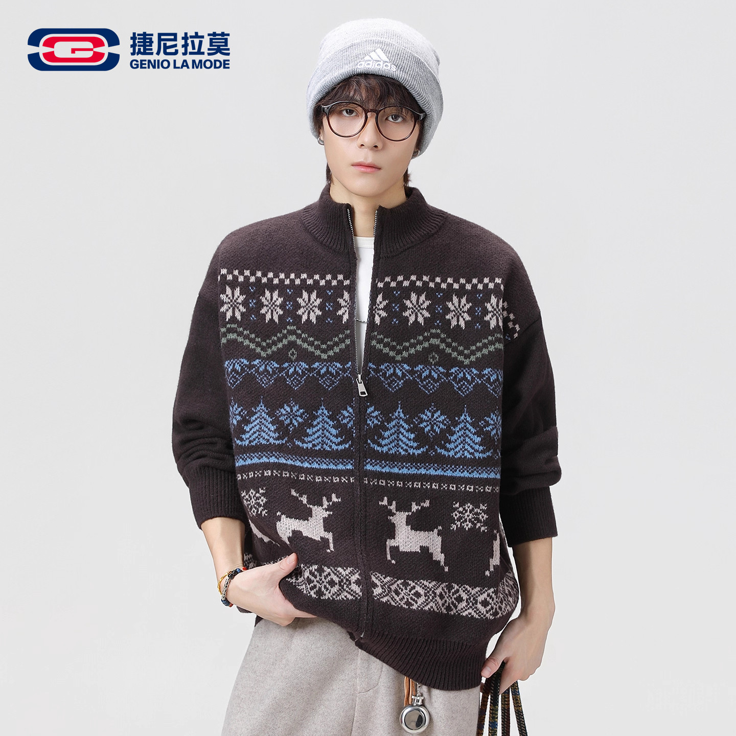 【敖瑞鹏代言】GENIOLAMODE美式费尔岛毛衣秋冬宽松慵懒开衫外套男