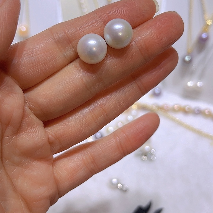 淡水珍珠白珠耳钉69银S925镶嵌