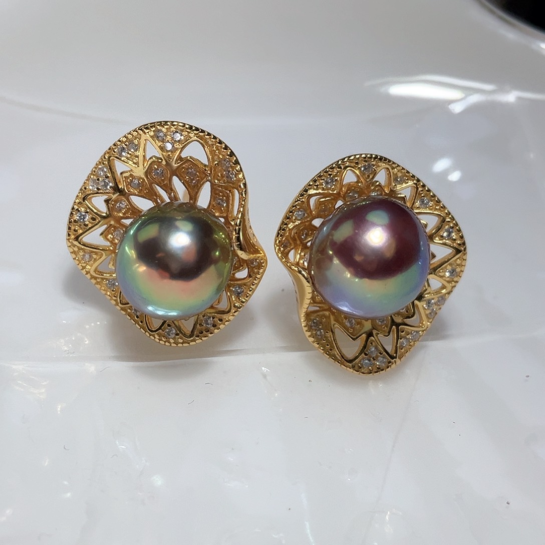 淡水珍珠耳饰银S925镶嵌