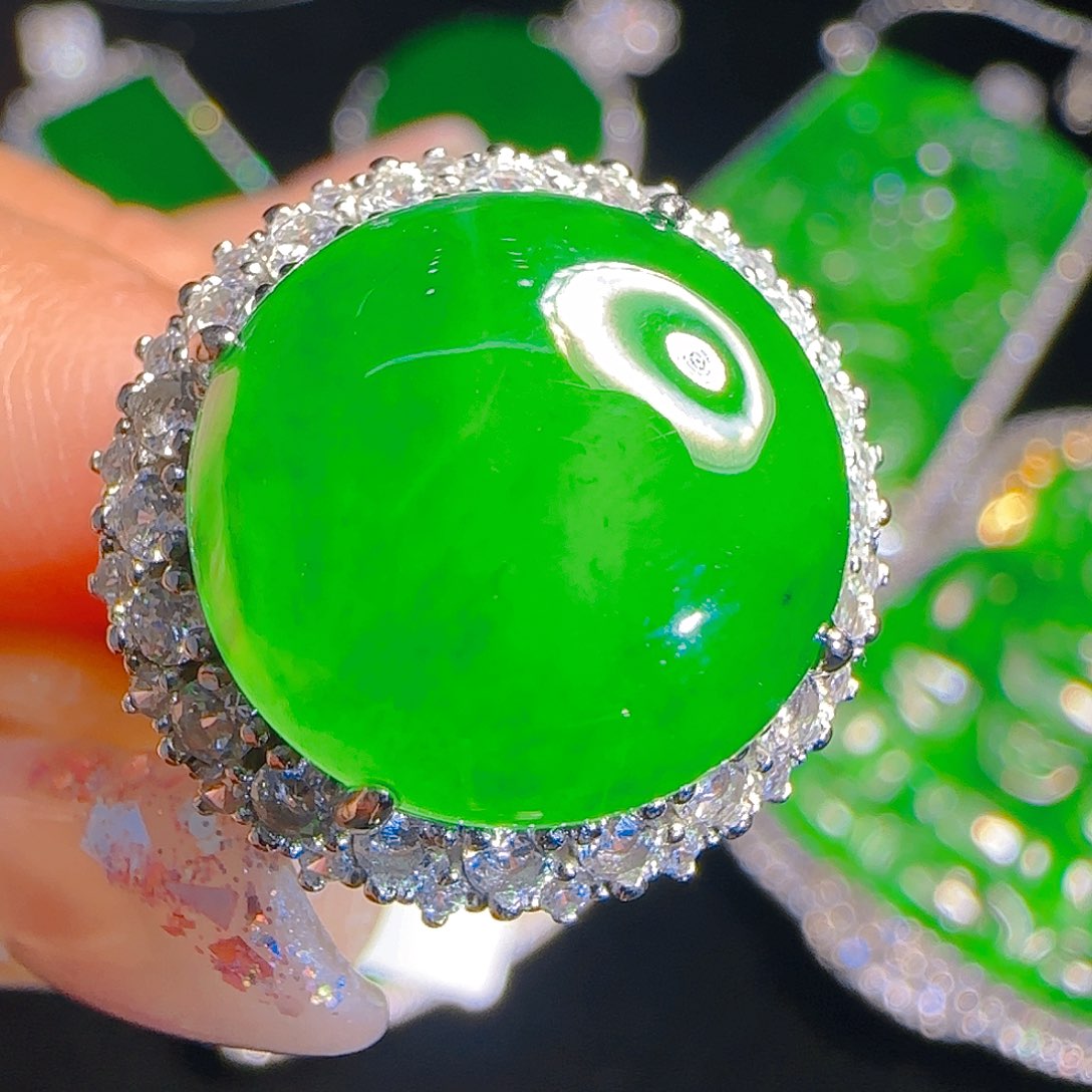 翡翠戒指银S925镶嵌天然