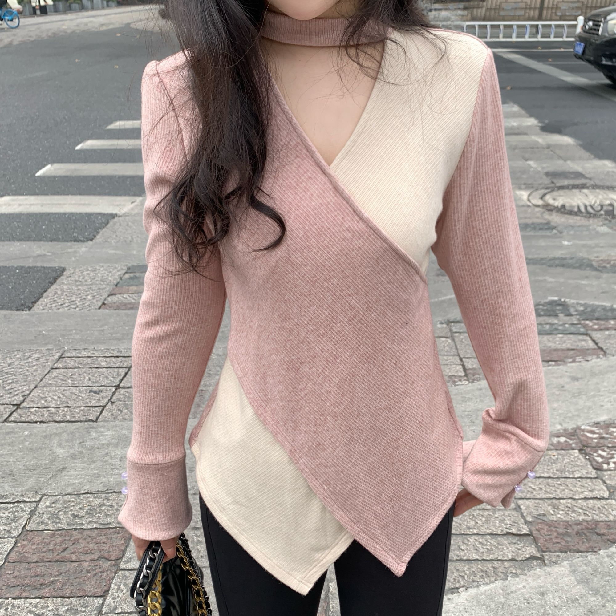 南岛风大码女装法式毛针织长袖设计感针织衫胖mm显瘦打底衫NDF07