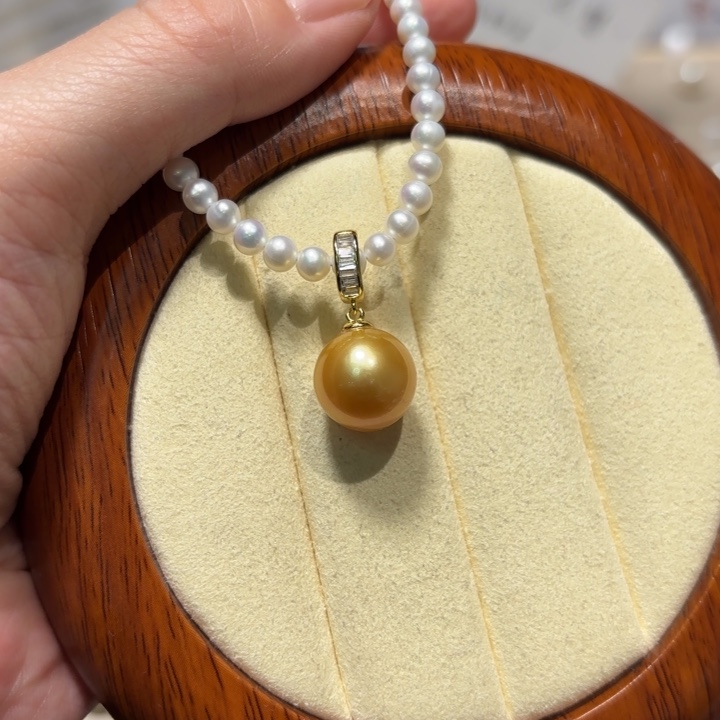 海水珍珠银S925镶嵌颈饰12.1mm南洋金珠