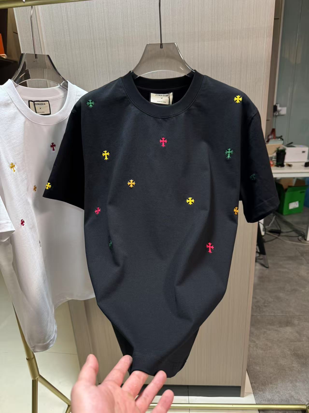 短袖T恤潮爆款全身刺绣全棉T恤大码男装高档T恤 只有6X 260斤左右