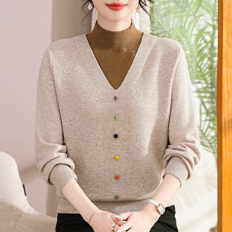 妈妈秋装内搭毛衣洋气上衣中老年女秋冬季加厚保暖针织打底毛衫