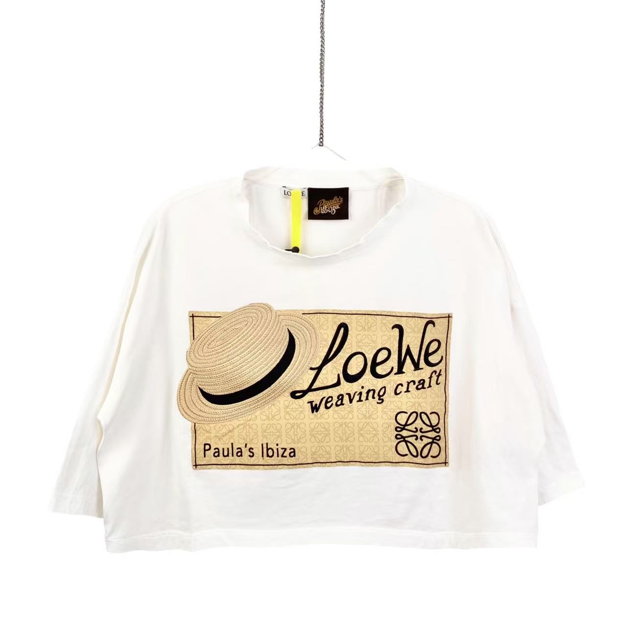 95新 LOEWE/罗意威 bb1882  棉 草帽字母刺绣短款短袖 S码