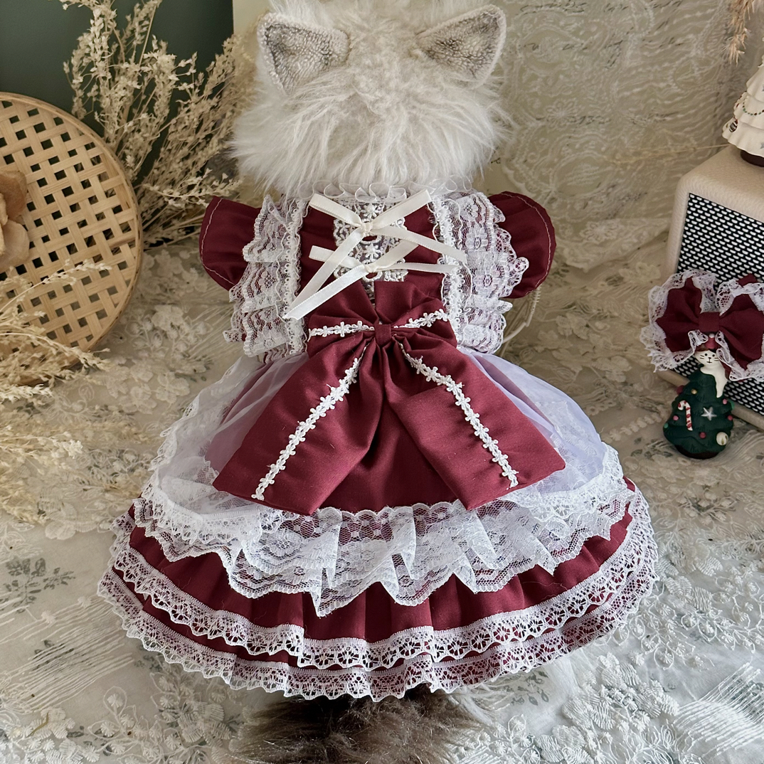 AW宠物圣诞红蝴蝶结聚会狗狗猫咪服饰泰迪犬德文喜庆氛围公主蛋糕