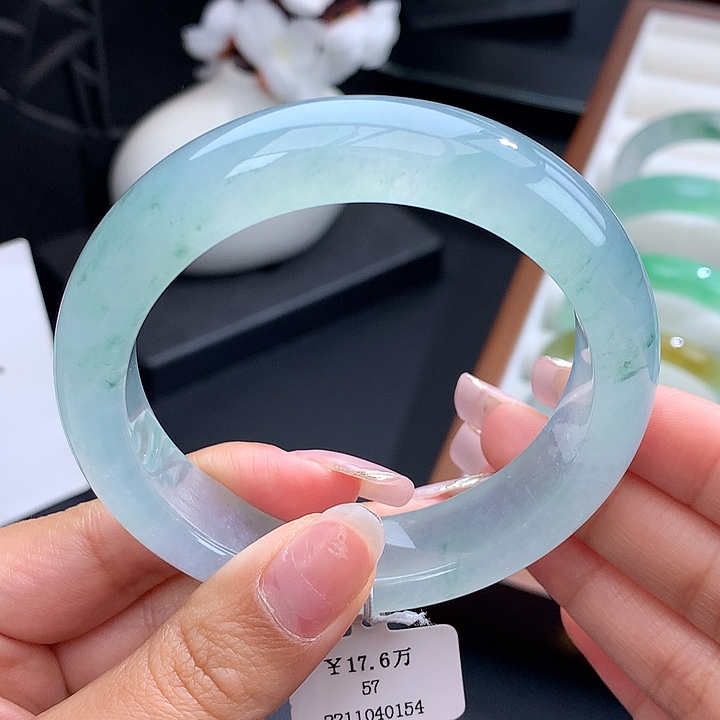 未镶嵌手镯翡翠57正圈冰晴水飘花