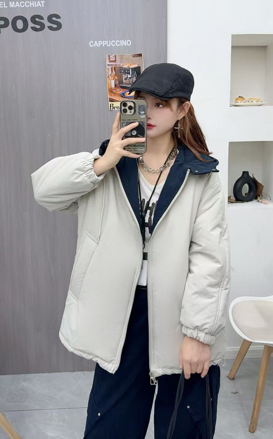 8818 女士冬季加厚连帽棉服-YD