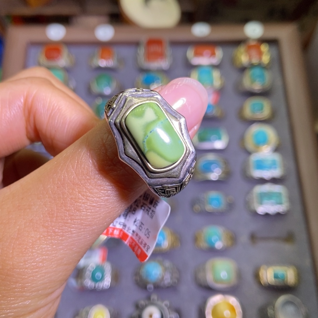 绿松石银S925镶嵌戒指