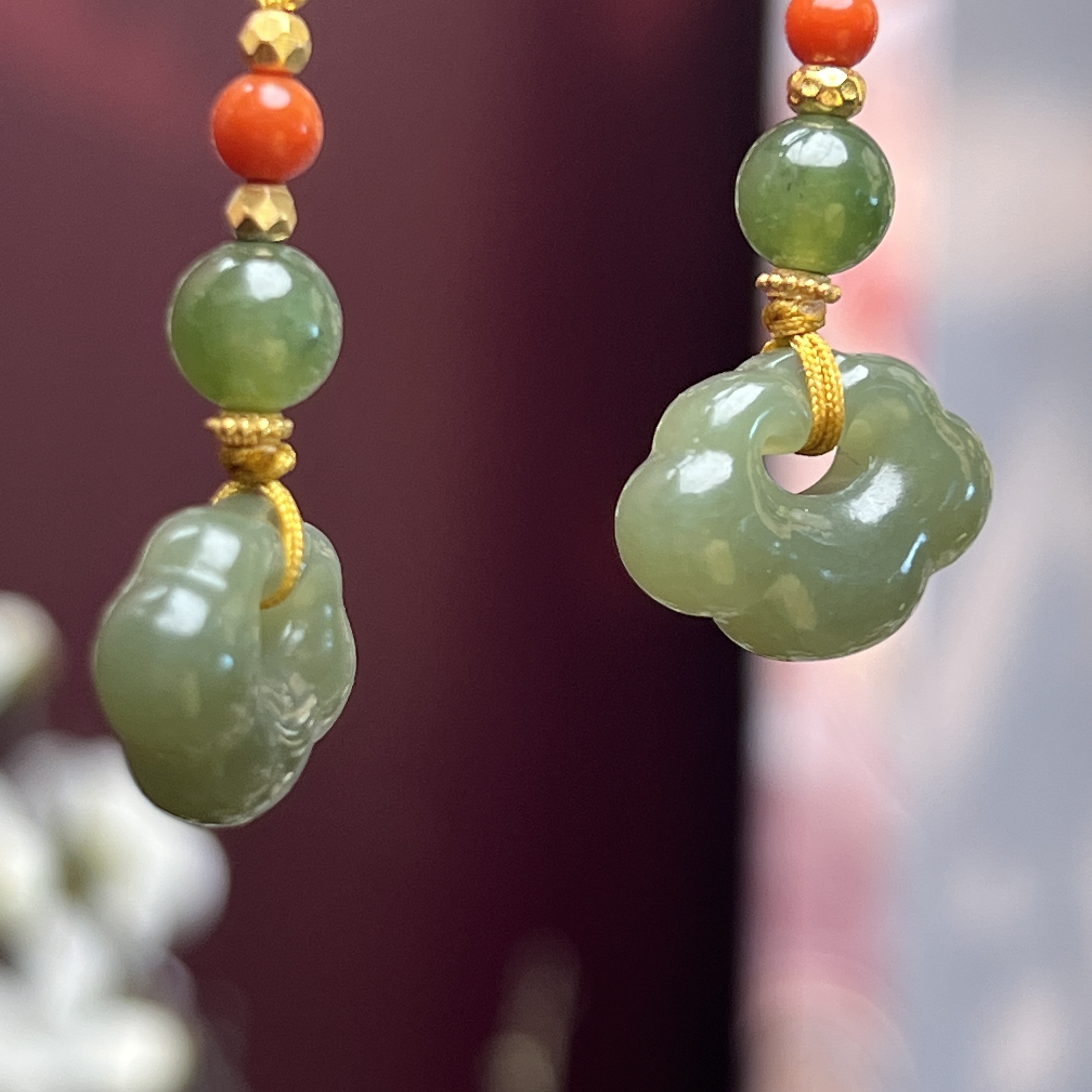 【佰万银庄】 金色和田玉祥云如意耳饰时尚女款气质手工国风古风