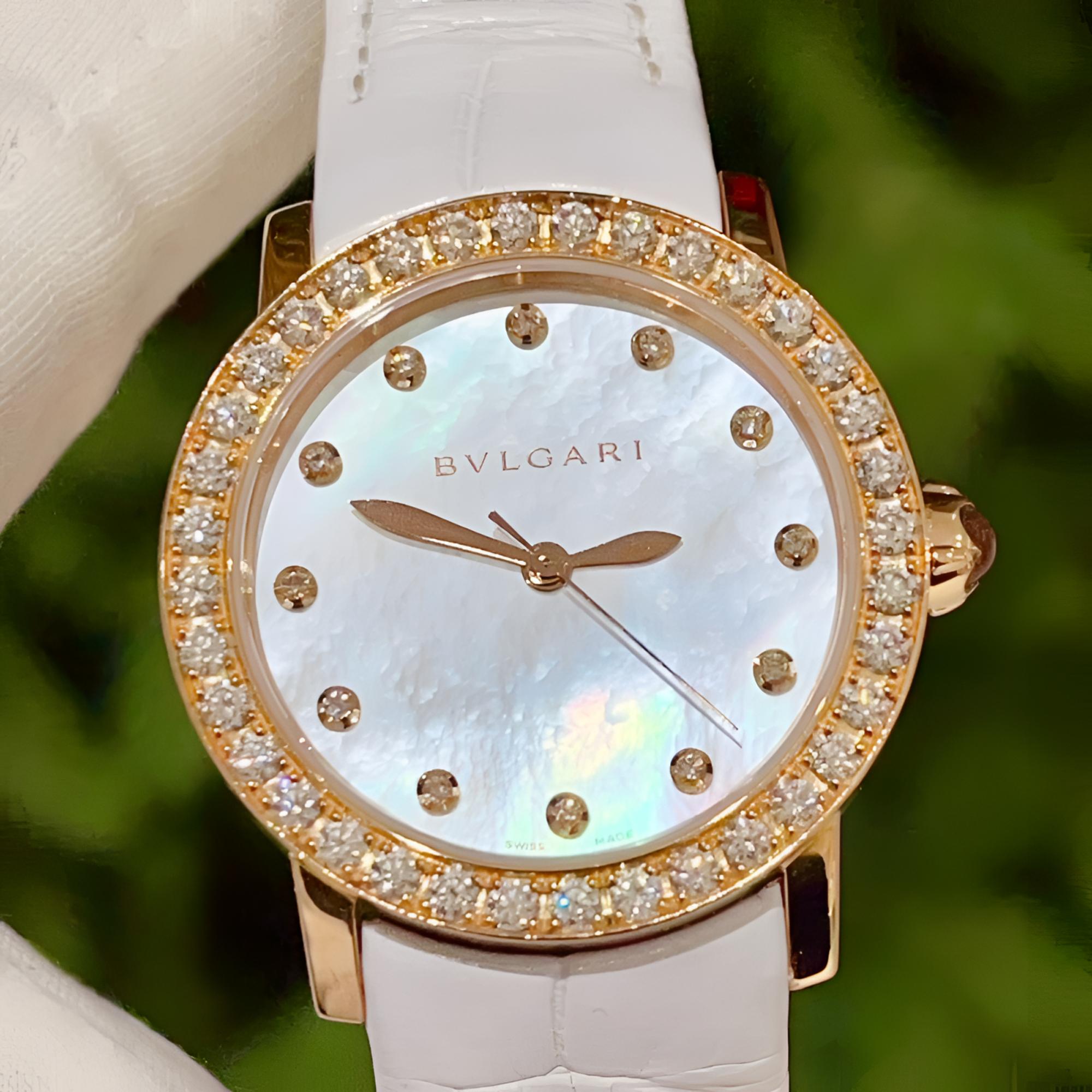 99新 BVLGARI/宝格丽 BB系列102089全玫瑰金33贝母盘自动机械女表