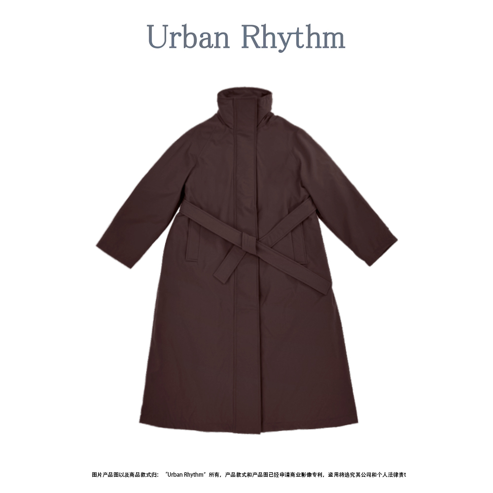 Urban rhythm25新款时尚简约立领系腰带防风风衣式鹅绒服三防面料