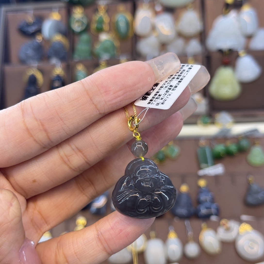 和田玉吊坠银S925镀金镶嵌