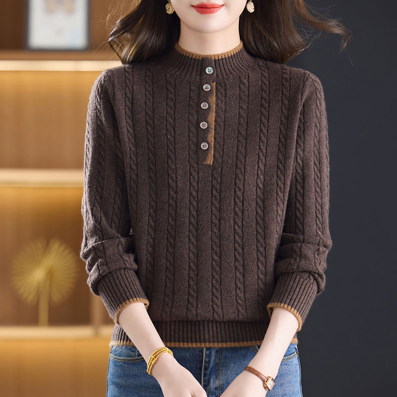 毛衣女秋冬新款时尚洋气百搭女装宽松显瘦中年妈妈装半高领打底衫