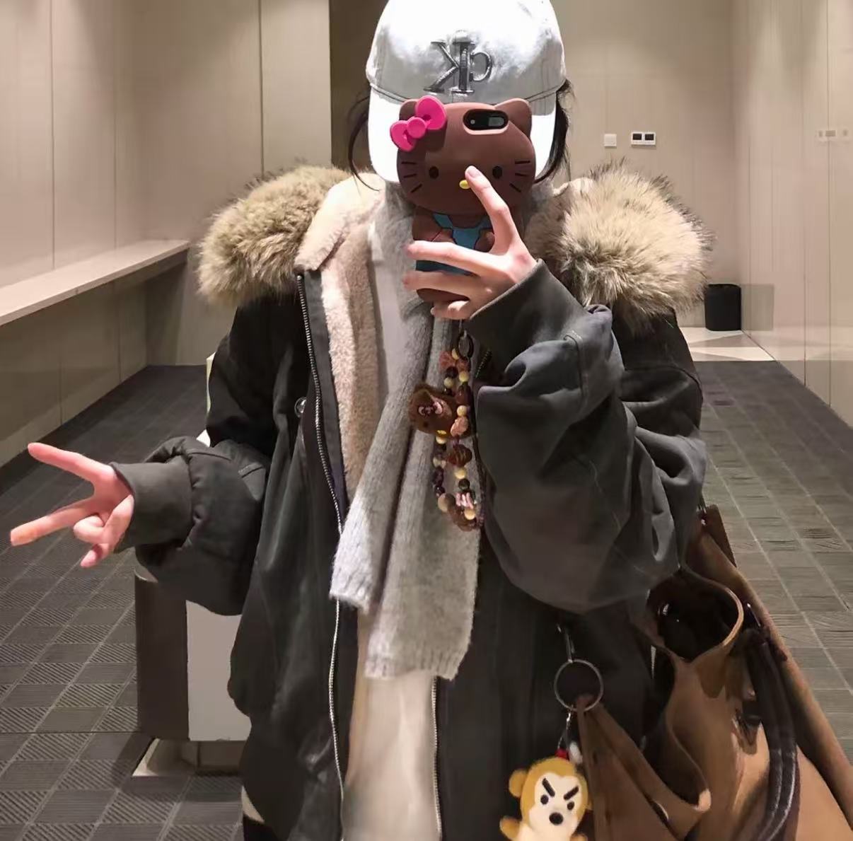 冬季新款毛领座山雕夹克棉衣女宽松美式工装外套加绒保暖派克服