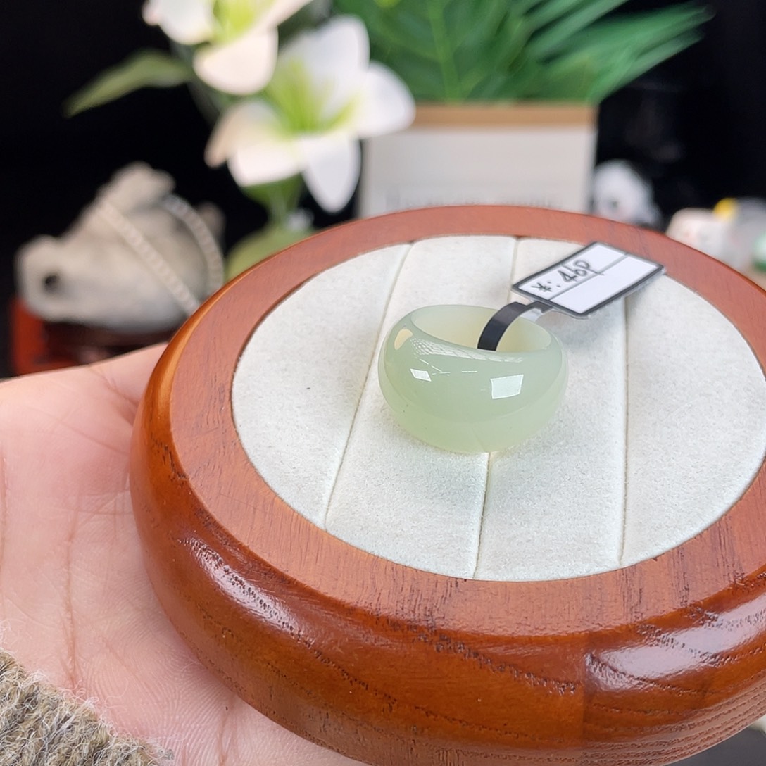 和田玉未镶嵌戒指E8奶绿馒头17.3带24h