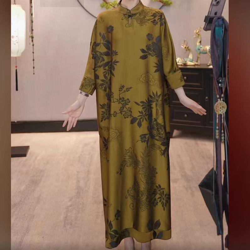 【千奈莉】50姆米老缎新中式双面穿百搭连衣裙23-10