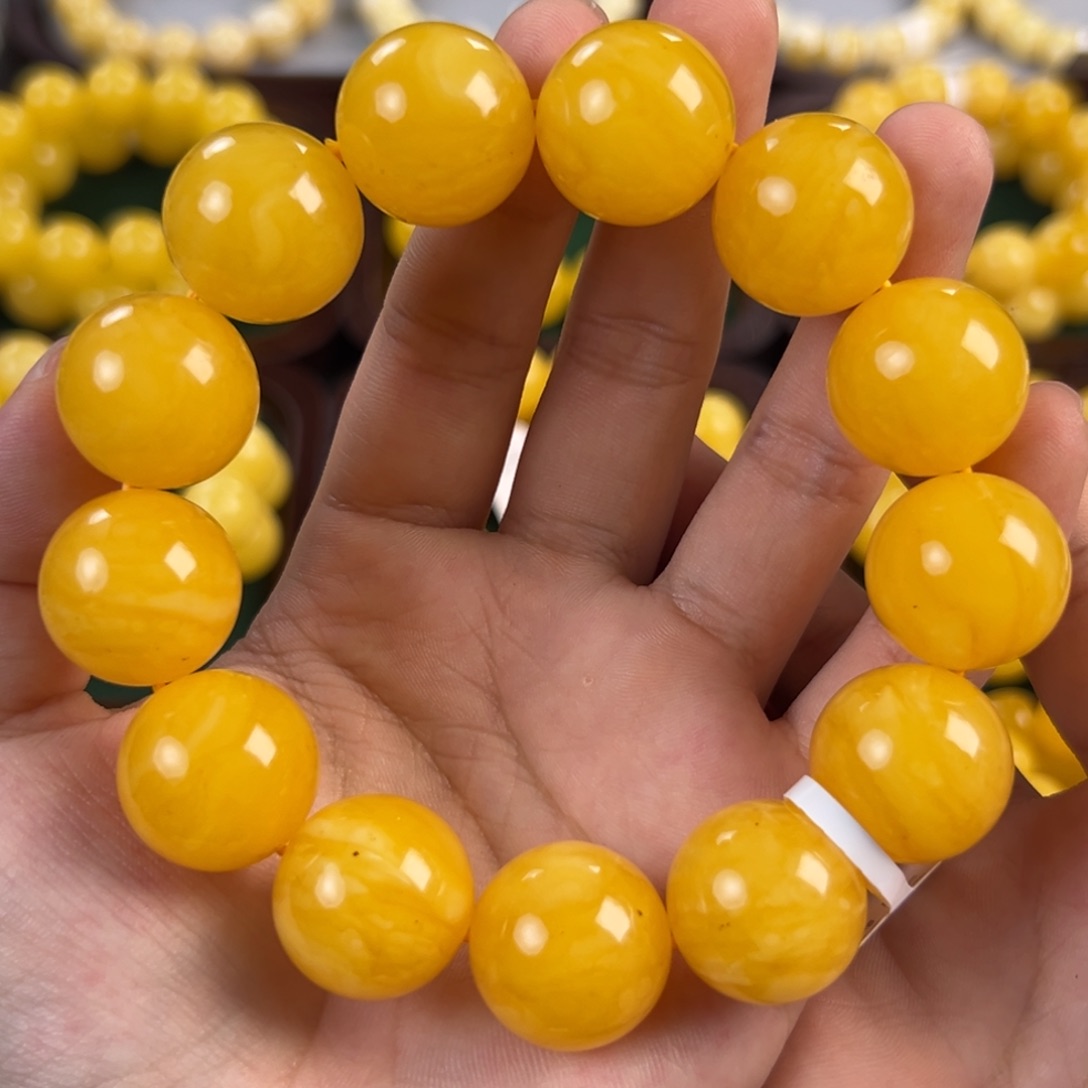 琥珀未镶嵌手链57.62g焦皮同料圆珠20mm tt