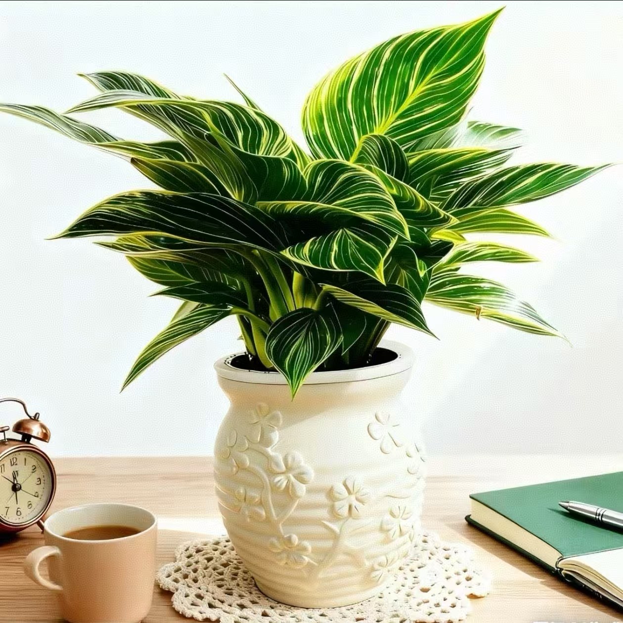 Pz【带浮雕花盆】铂金钻盆栽室内绿植四季常青好养活可净化空气吸