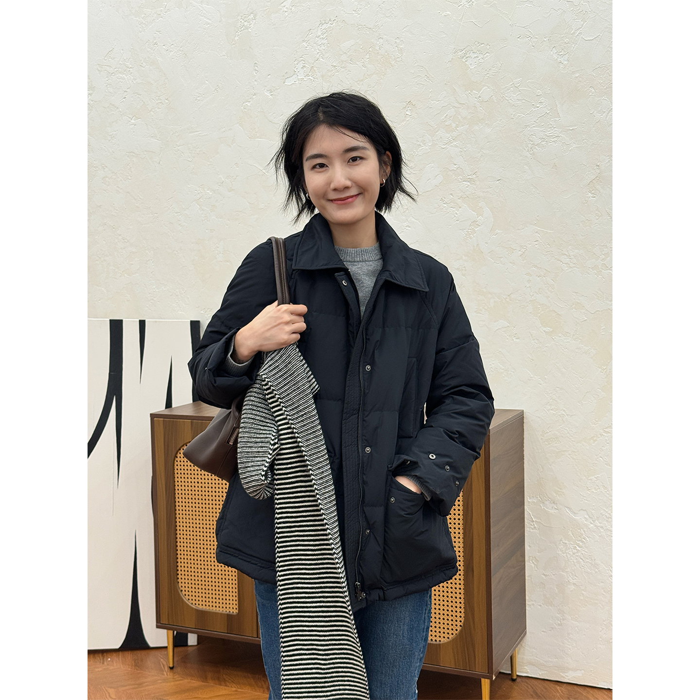 LANGQING 宽松休闲翻领白鹅绒羽绒服46542#