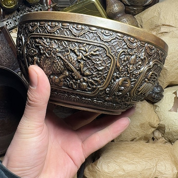 原矿 风魔铜藏收铜摆件 