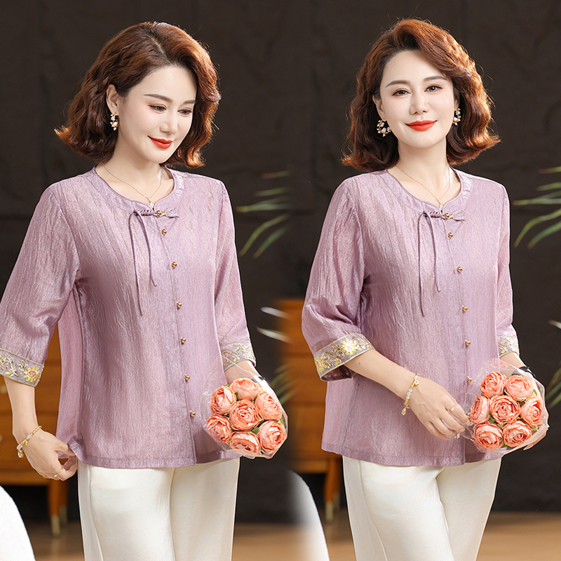 中年中老年打底衫洋气中老年女装衬衣薄款针织妈妈装显瘦