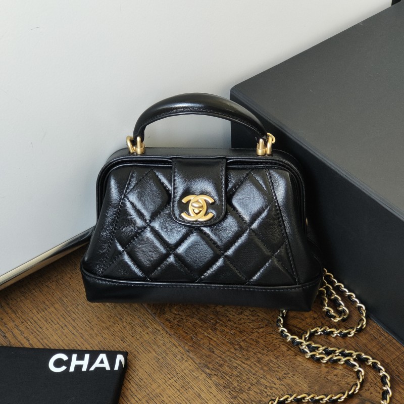 95新 Chanel/香奈儿 Azul-24A黑金油蜡皮中号斜挎医生包/50821