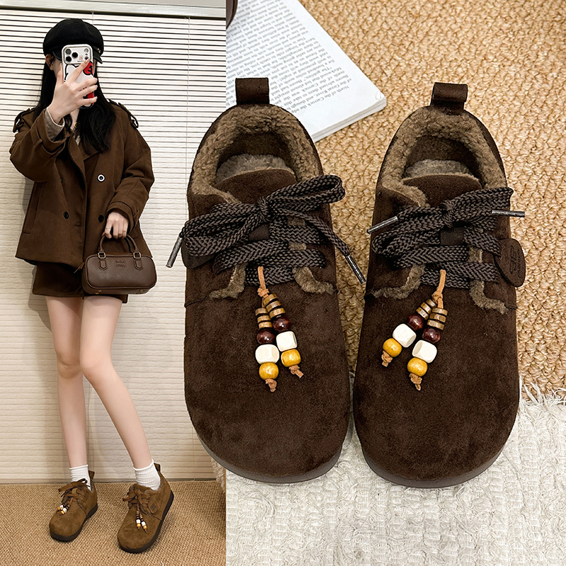 冬季乐福鞋保暖时尚休闲鞋软底防滑增高保暖棉鞋英伦风加绒勃肯鞋
