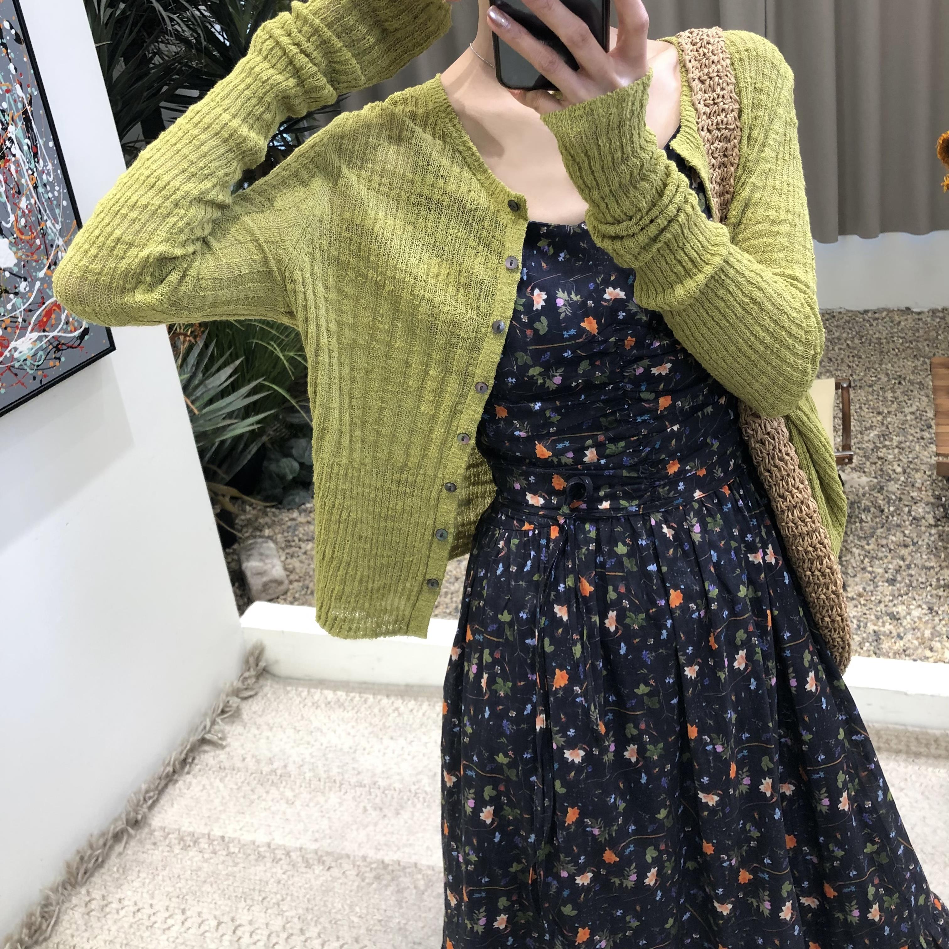 自留时尚～超级洋气进口特种纱设计师春夏微透视洋气针织开衫上衣