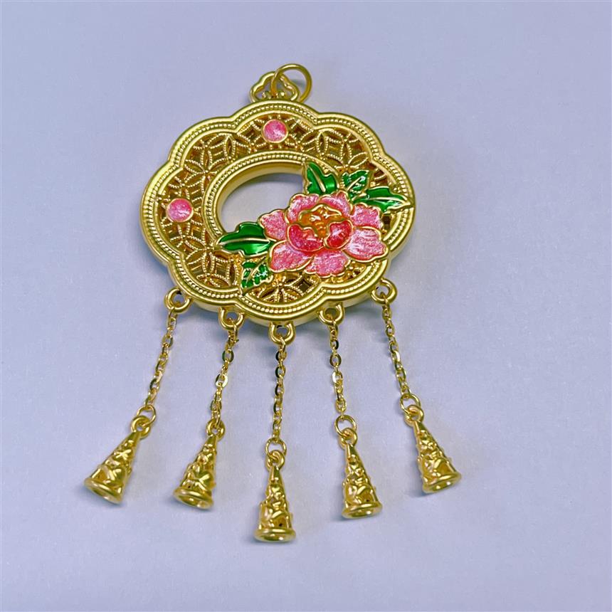 福满圆珠宝 足金999投资金 花丝牡丹如意锁包